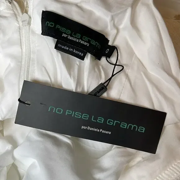 NO PISE LA GRAMA Cascada One Shoulder Fringe Satin White Mini Dress Sz 0 - Picture 10 of 11